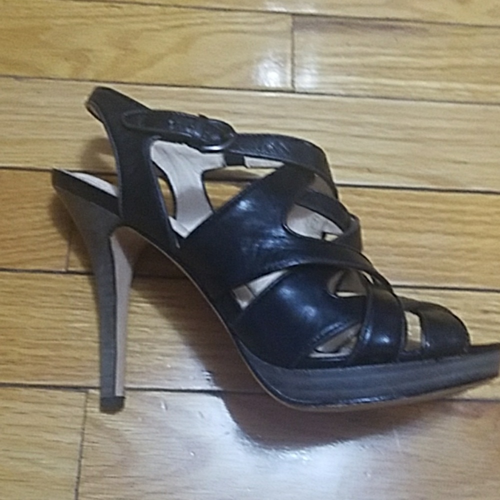 Coach Black Leather Strappy High Heel Sandals